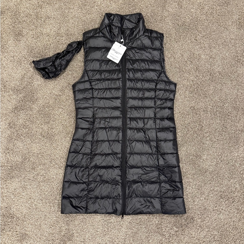 Obosoyo - Women's Long Black Puffer Vest, size Small NWT